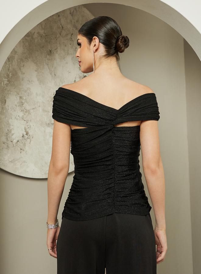 ستايلي بلوزة محبوكة مكشكشة بكتف مكشوف - Image 5